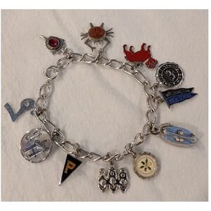 Vintage Sterling Silver Charm Bracelet 11 Charms High School Bulldog Scarab 7in
